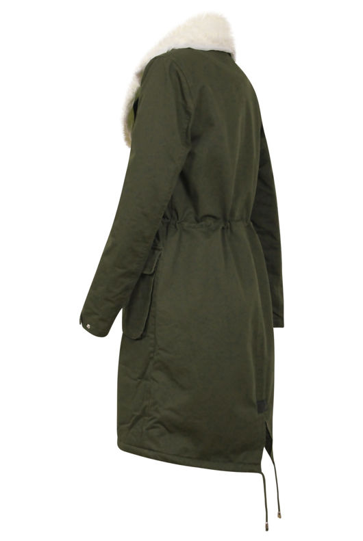 Dark Khaki Fur Lined Long Jacket