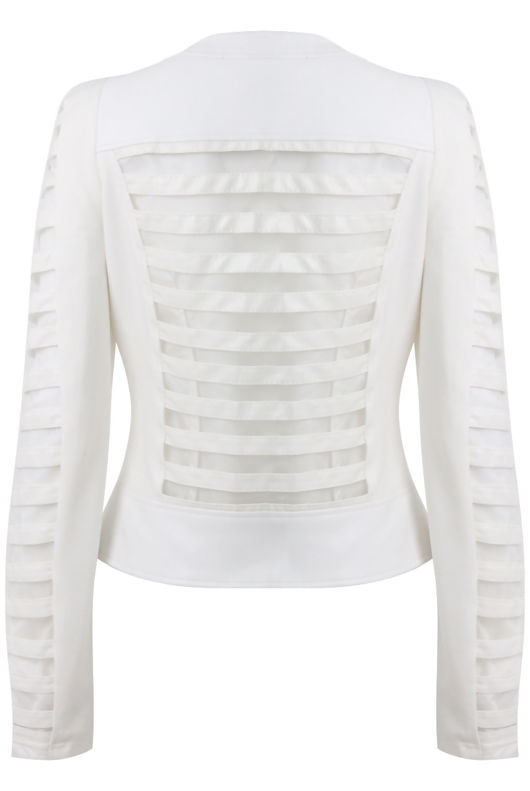 White PVC Piped Front Zip Up Biker Jacket