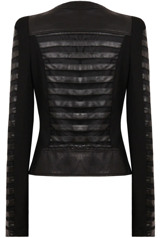 Black PVC Piped Front Zip Up Biker Jacket