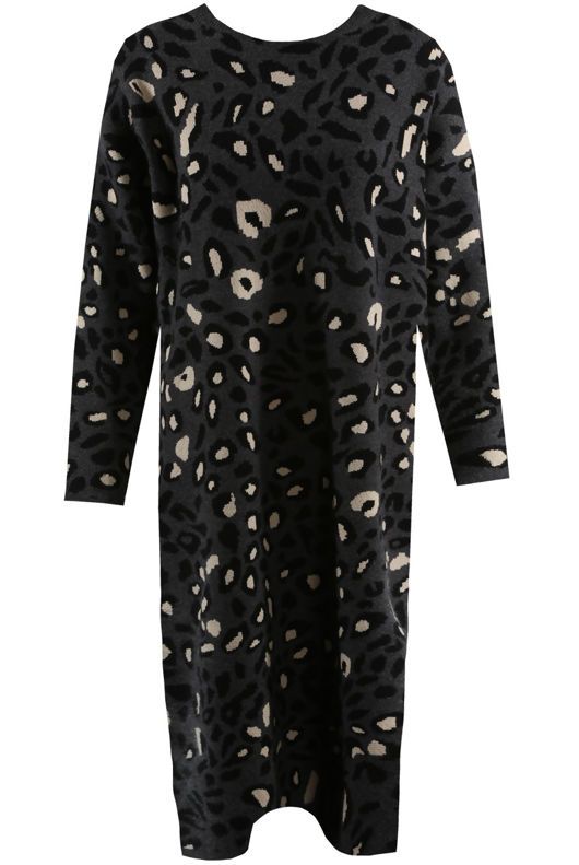 Grey Leopard Pattern Jumper Dress 