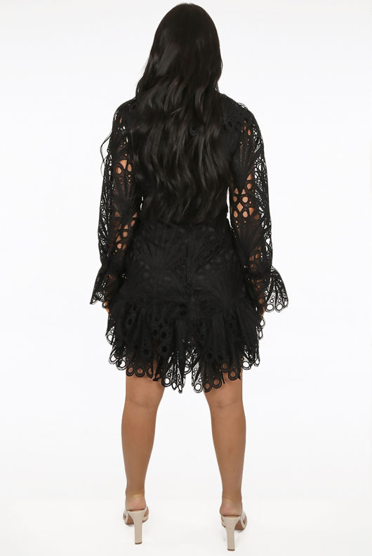 Black Floral Embroidery Lined Shift Dress