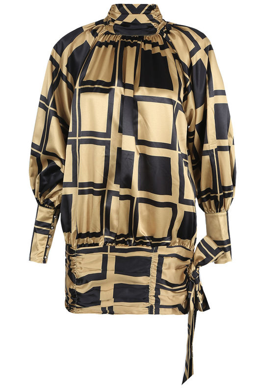 Gold Side Knotted High Neck Satin Dress