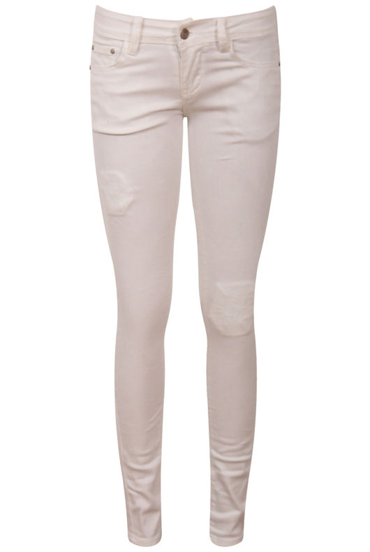 Cream Thread Patch Detail Skinny Jeans