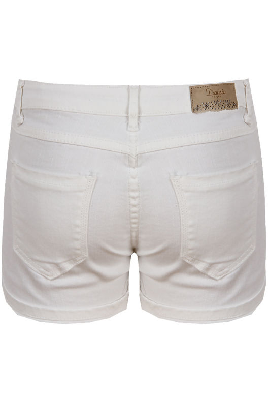 Cream Ripped Fold & Button Up Jeans Shorts