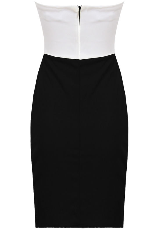 Black & Cream Front Bow Strapless Bandeau Dress