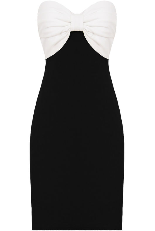Black & Cream Front Bow Strapless Bandeau Dress