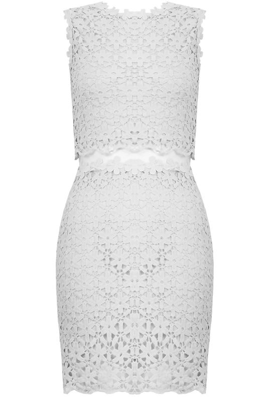 Cream Floral Crochet Mesh Insert Dress