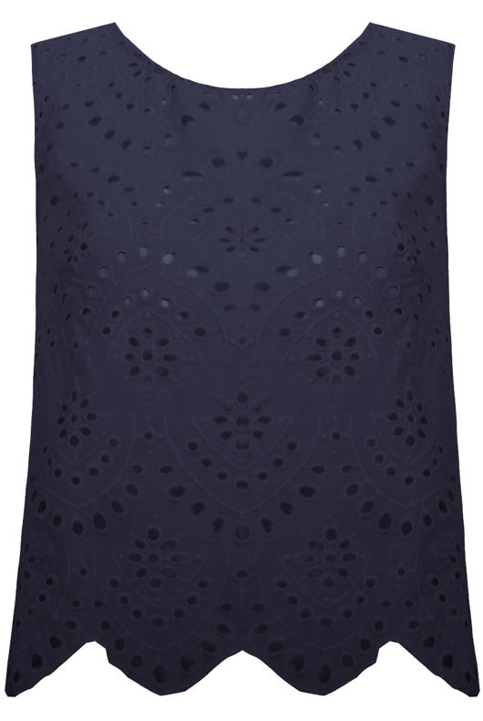 Navy Cotton Broderie Tops 