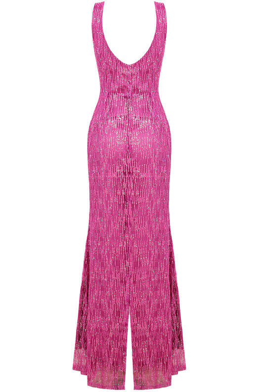 Purple Mesh Glitter Textured Maxi Dress