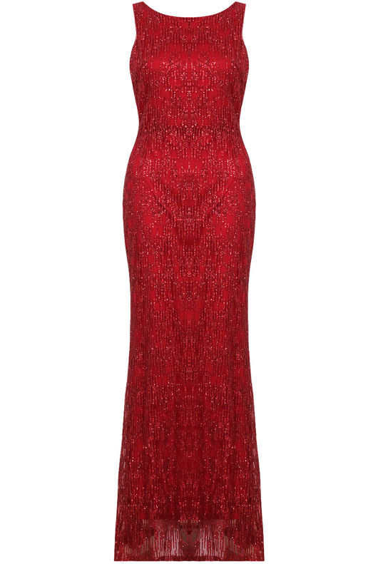 Red Mesh Glitter Textured Maxi Dress