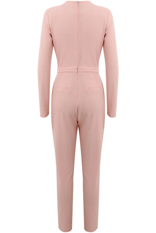 Pink Cross Over Pleated Jumpsuit