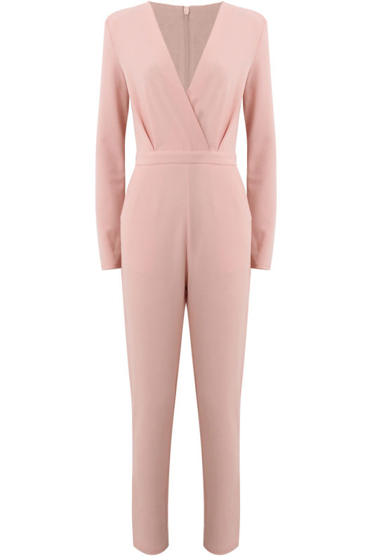 Pink Cross Over Pleated Jumpsuit