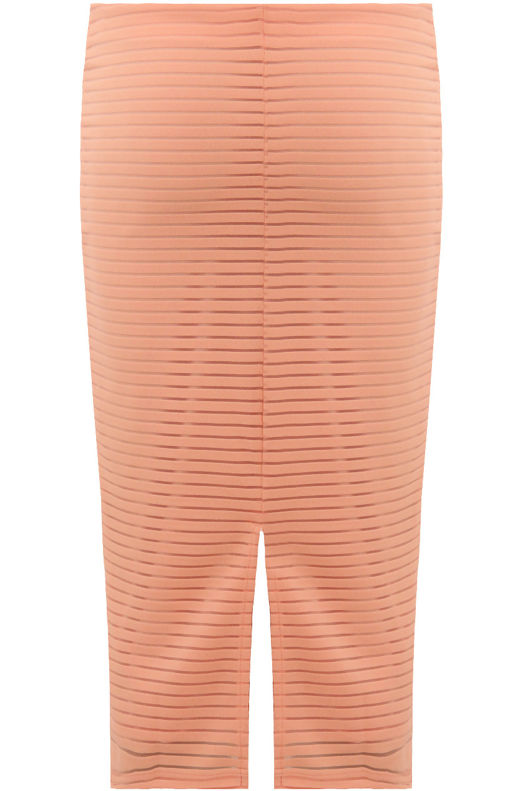 Peach Horizontal Stripe Print Back Slit Pencil Skirts