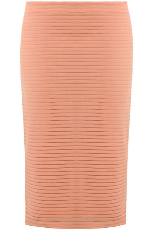 Peach Horizontal Stripe Print Back Slit Pencil Skirts