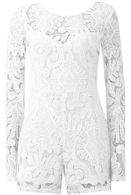 White Floral Lace Long Sleeve Playsuit