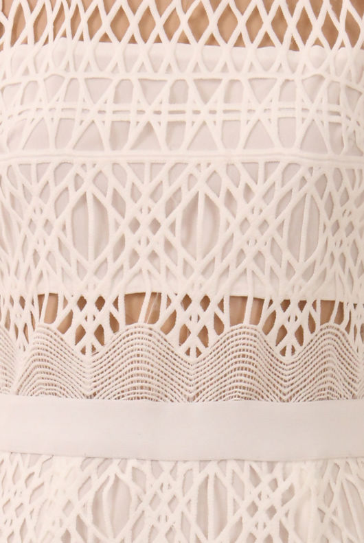 Crochet Cut Out Bodycon Dress With Sheer Panels In White