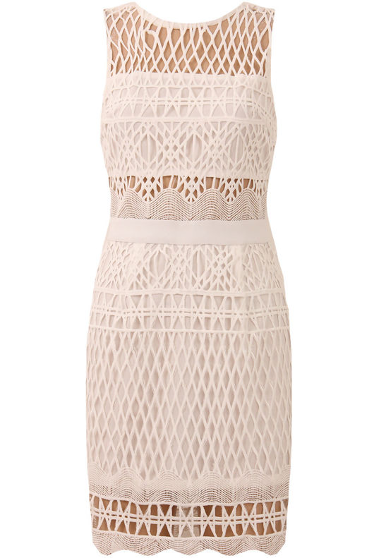 Crochet Cut Out Bodycon Dress With Sheer Panels In White