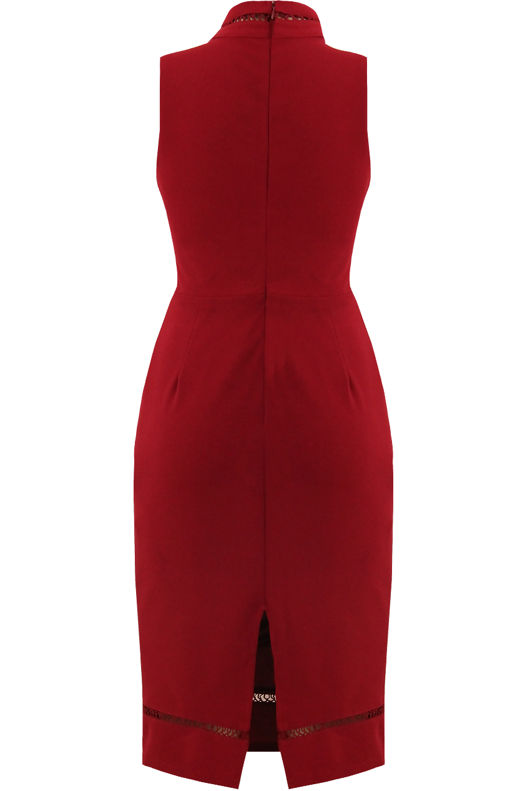 Wine Front Cut Out Back Slit Midi Dress