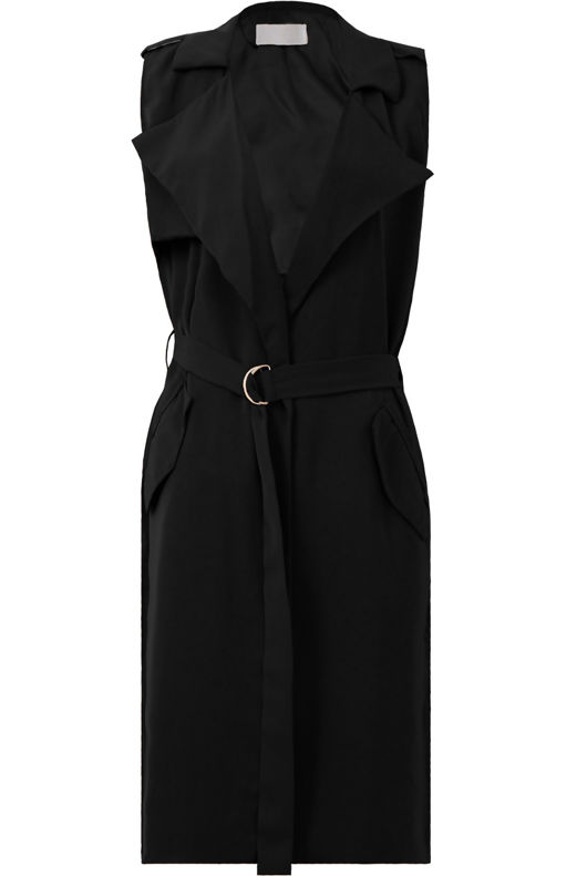 Black Long Front Buckle Up Pocketed Gilet