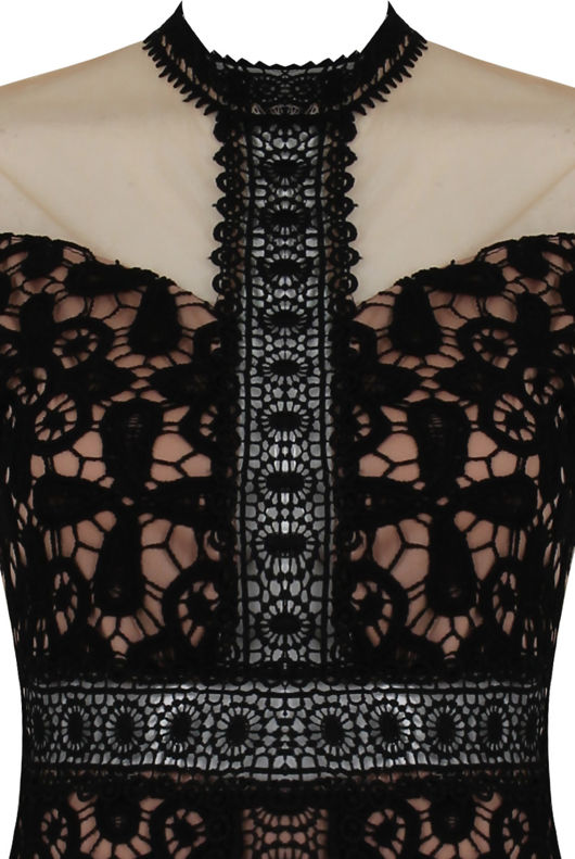 Floral Contrast Lace Textured Bodycon Dress