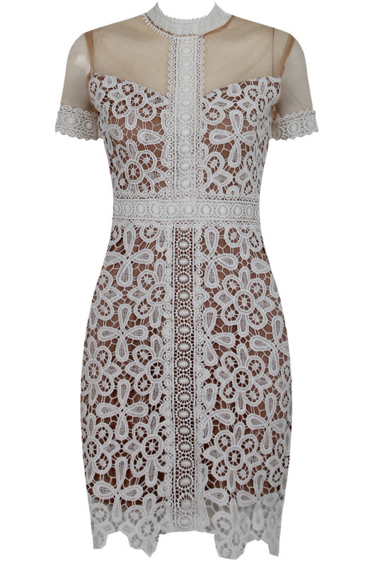 Floral Contrast Lace Textured Bodycon Dress
