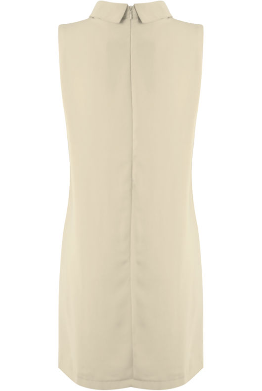 White Tab Neck Cut Out Shift Dress 