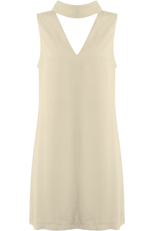 White Tab Neck Cut Out Shift Dress 