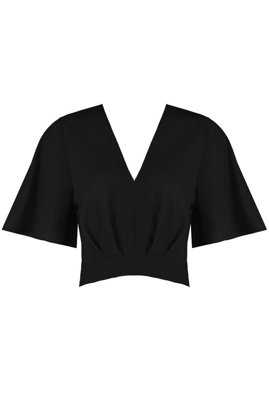 V Neck Tie Back Crop Top In Black