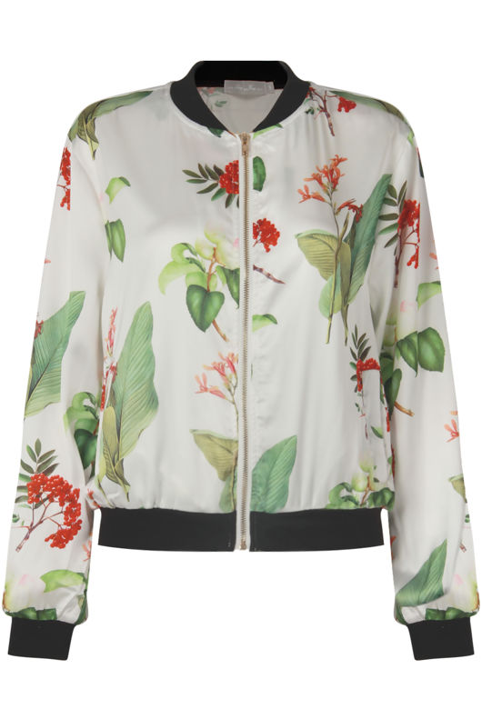 White Flora Printed Bomber Jacket 