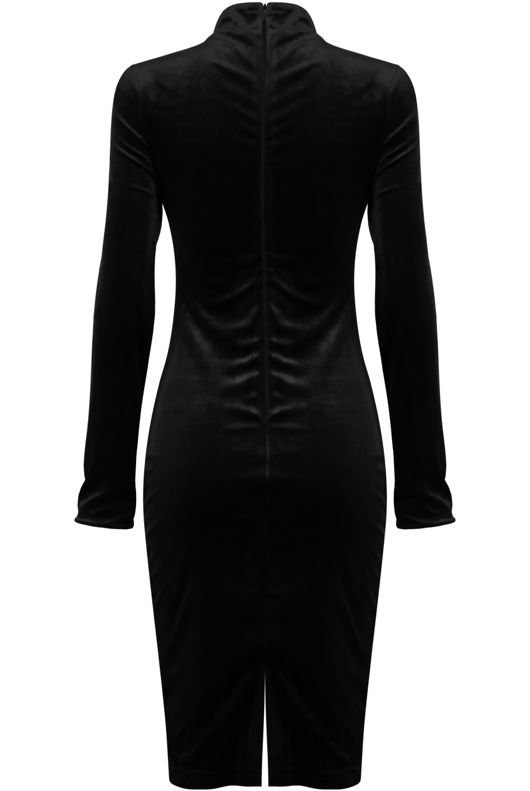 Black Velvet High Neck Bodycon Dress 