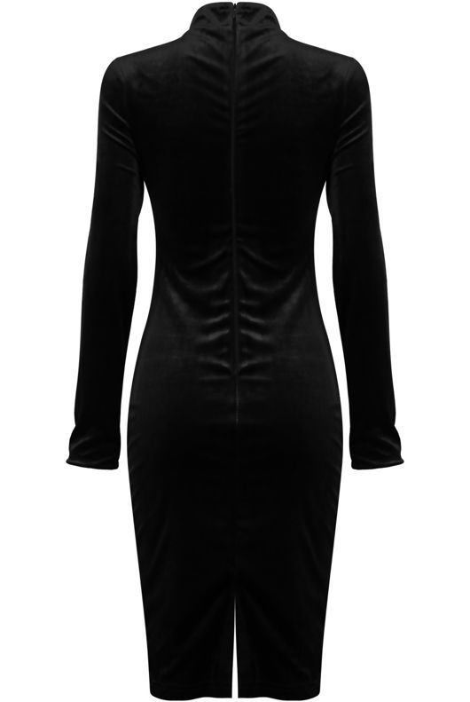 Black Velvet High Neck Bodycon Dress