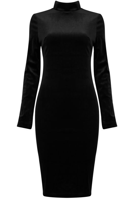Black Velvet High Neck Bodycon Dress 