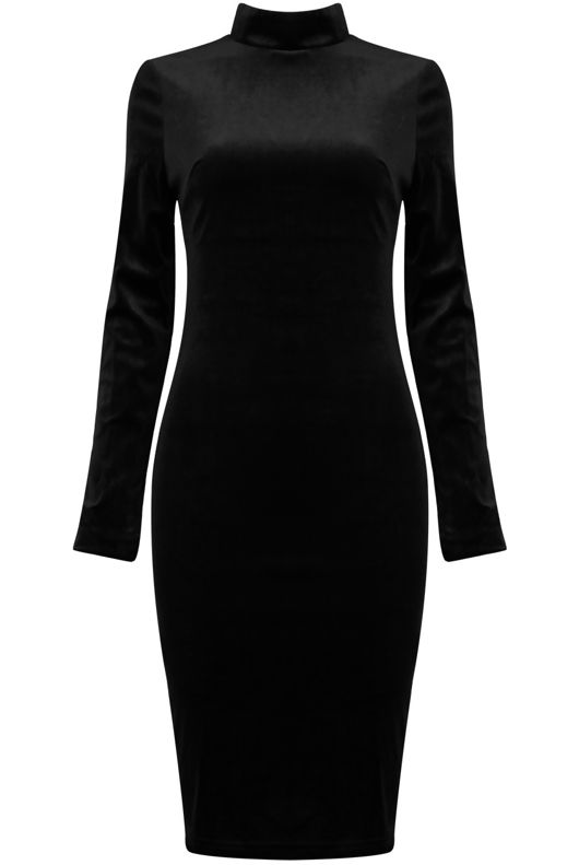 Black Velvet High Neck Bodycon Dress