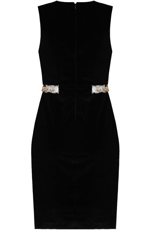 Black Velvet Front Ring Trimming Bodycon Dress
