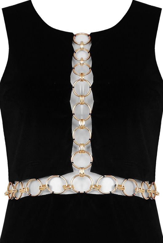 Black Velvet Front Ring Trimming Bodycon Dress
