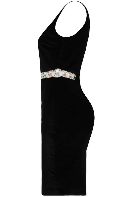 Black Velvet Front Ring Trimming Bodycon Dress