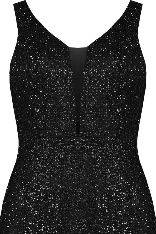 Black Netted Back Zip Up Glittered Maxi Dress 