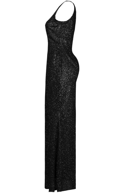 Black Netted Back Zip Up Glittered Maxi Dress 