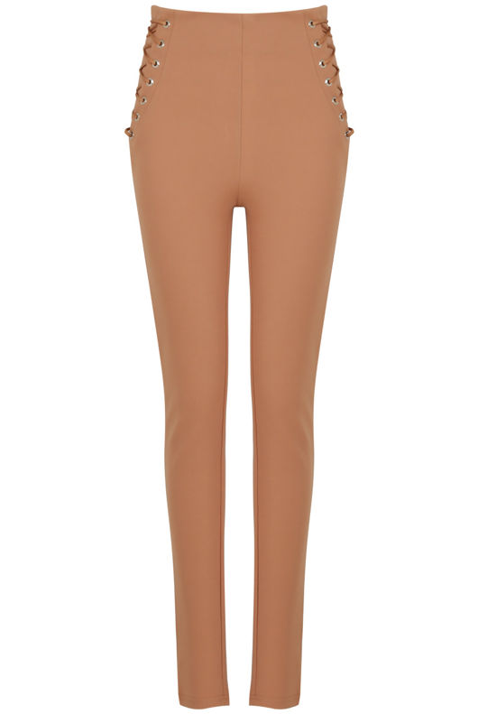 Camel Laced Up High Waist Pants