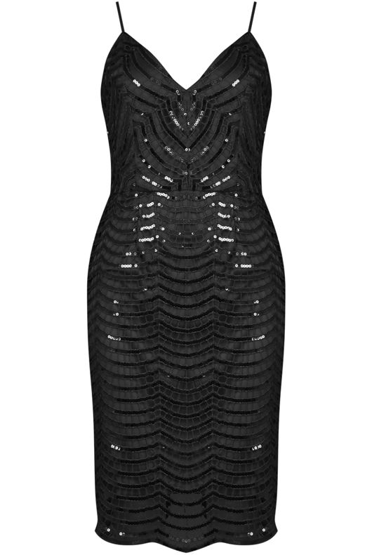 Black Sequin Mesh Overlay Party Dress 