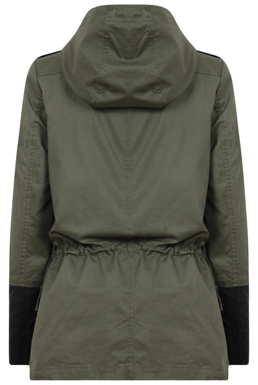 Khaki PVC Sleeves Fur Lined Parka