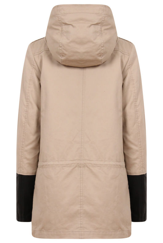 Beige PVC Sleeves Fur Lined Parka