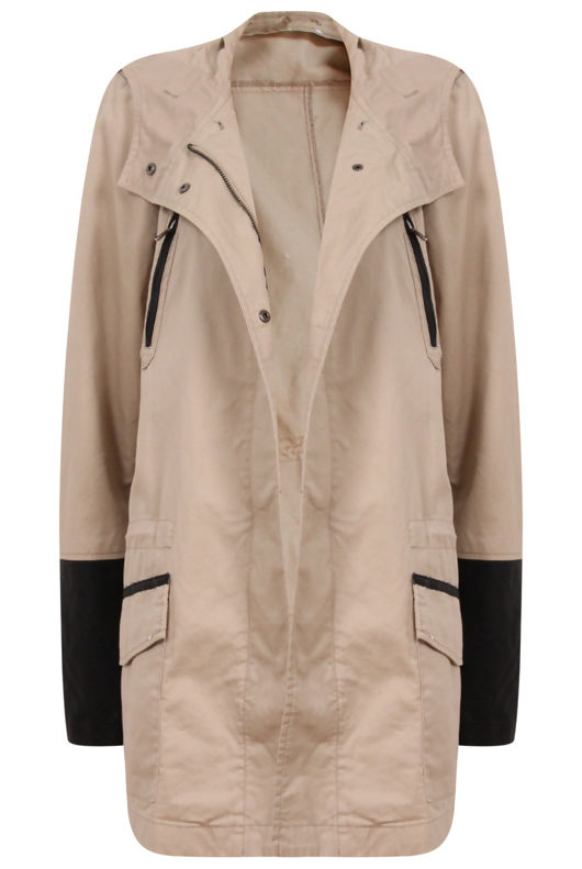 Beige PVC Sleeves Fur Lined Parka