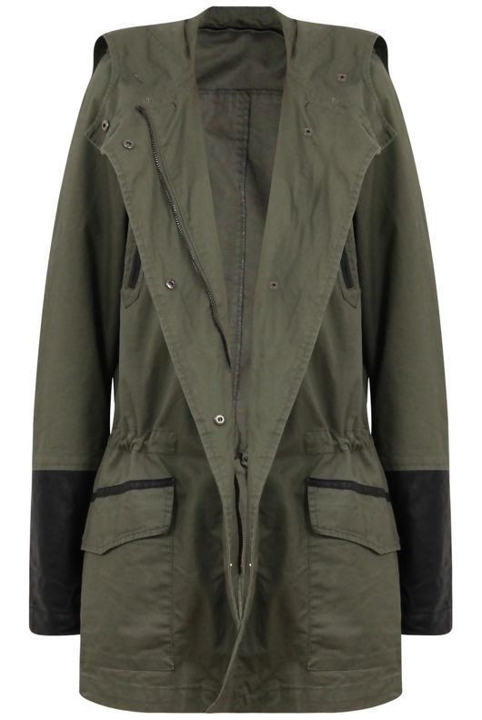 Khaki PVC Sleeves Fur Lined Parka