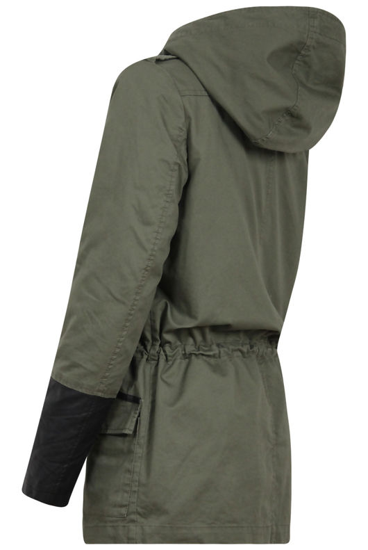 Khaki PVC Sleeves Fur Lined Parka