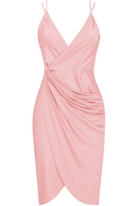 Rose Satin Wrap Bodycon Dress