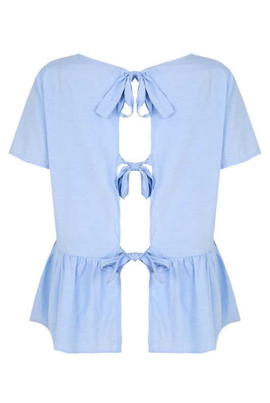 Blue Bow Detail Frilled Top