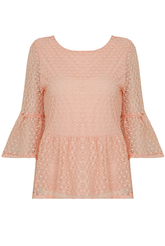 Pink Crochet Lined Back Slit Crop Tops