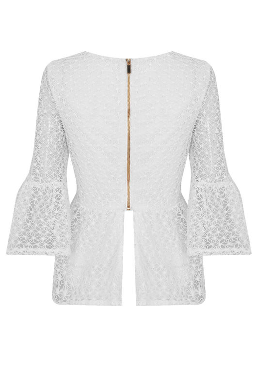 White Crochet Lined Back Slit Crop Tops