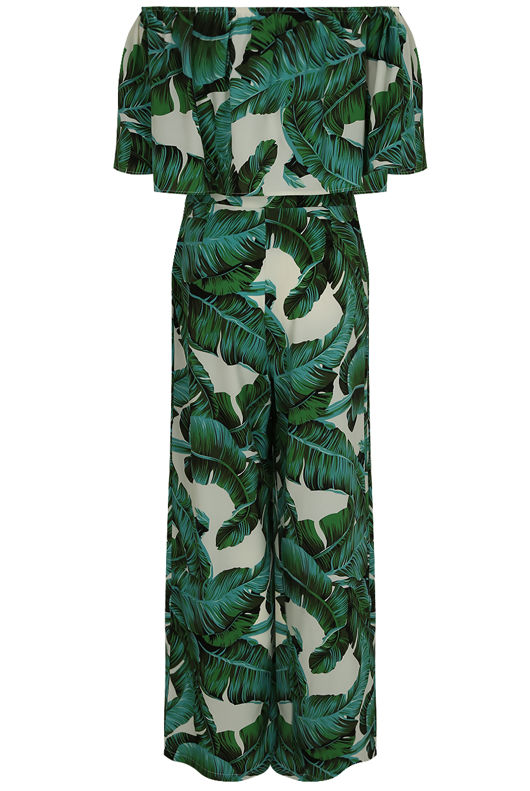 Green Tropical Print Off Shoulder Tops &  Palazzo Set